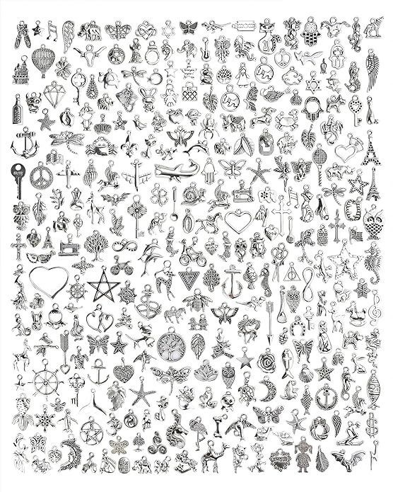 300 Pcs Wholesale Bulk Tibetan Silver Jewelry Charms – Mixed Smooth Pendants for