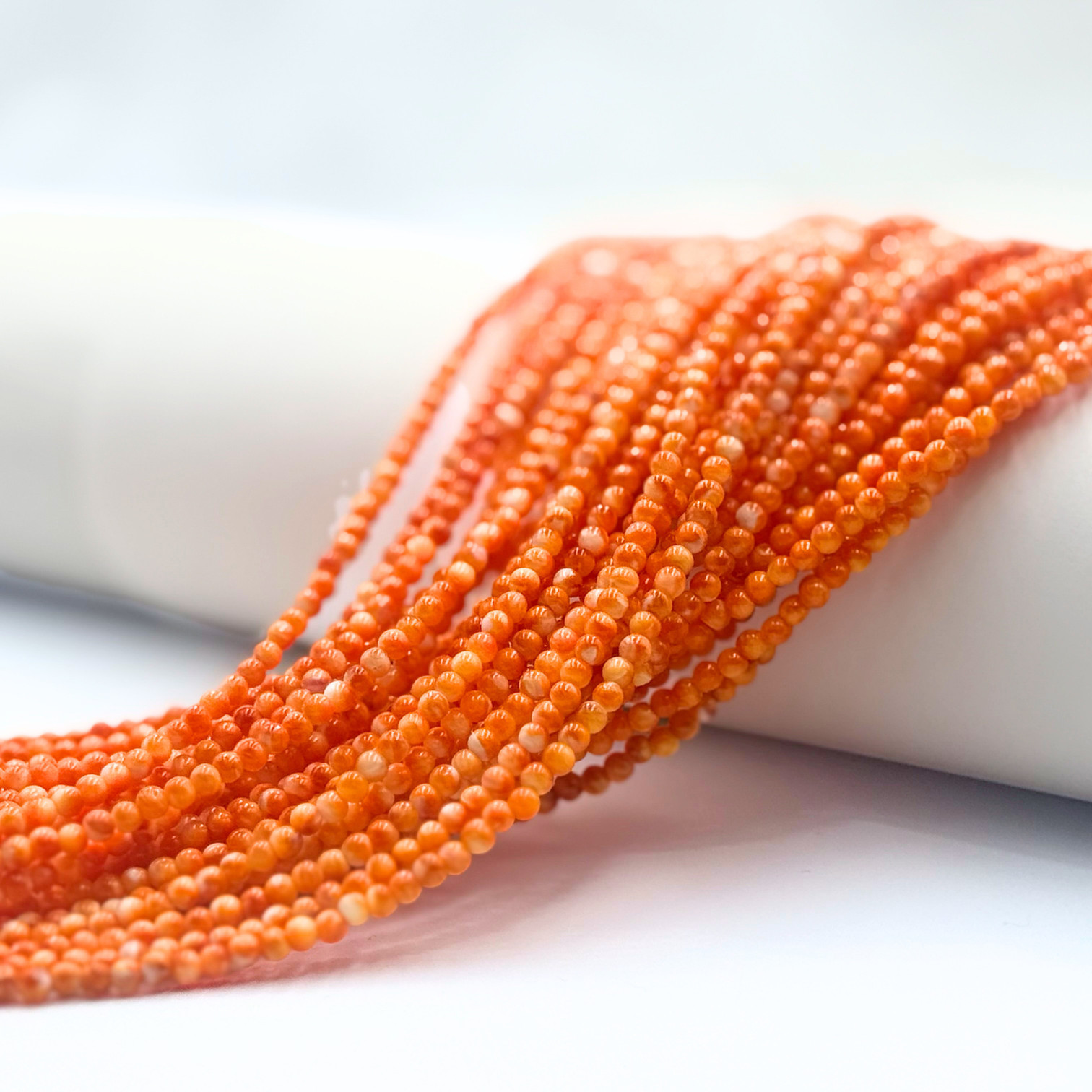 Natural Spiny Oyster Smooth Round Beads Size 3mm 4mm 16″ Strand