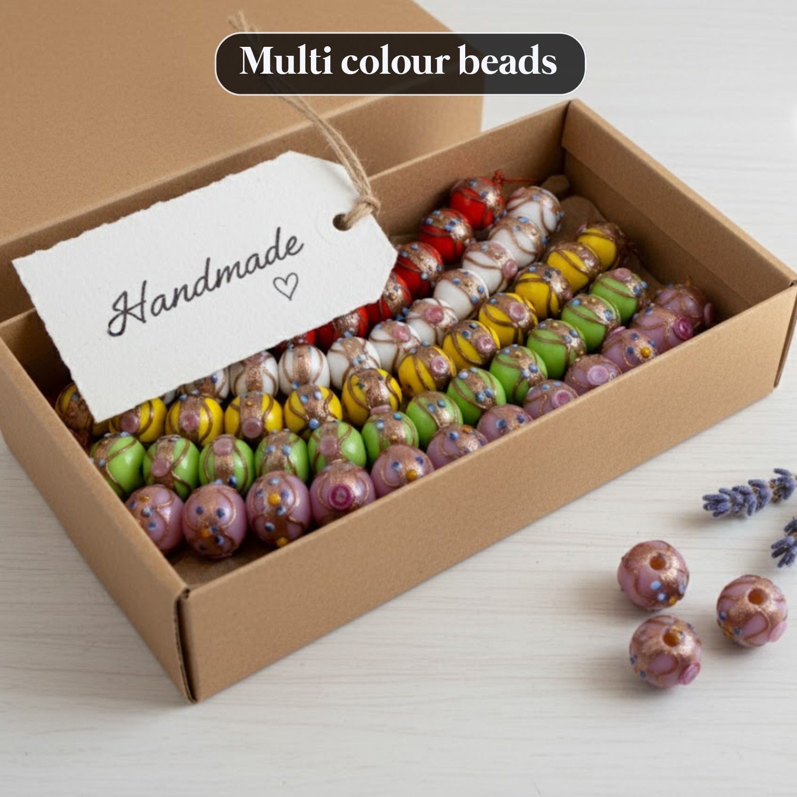 5 Strands 16mm Round Lamp Work Glass Beads, Multi Color Wedding Cake Beads.