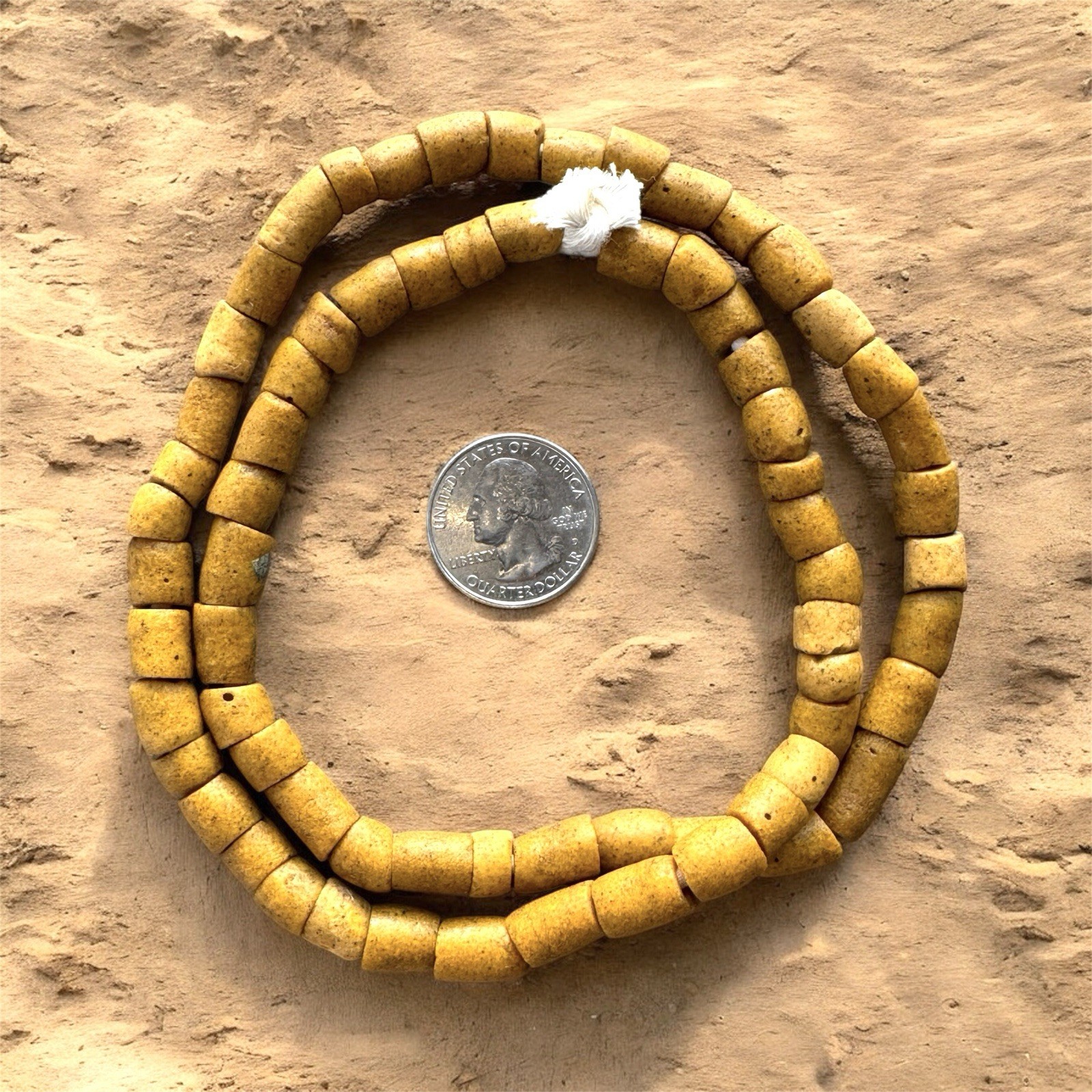 Vintage African Powdered Glass Trade Bead Strand Mustard Yellow – 70 Beads