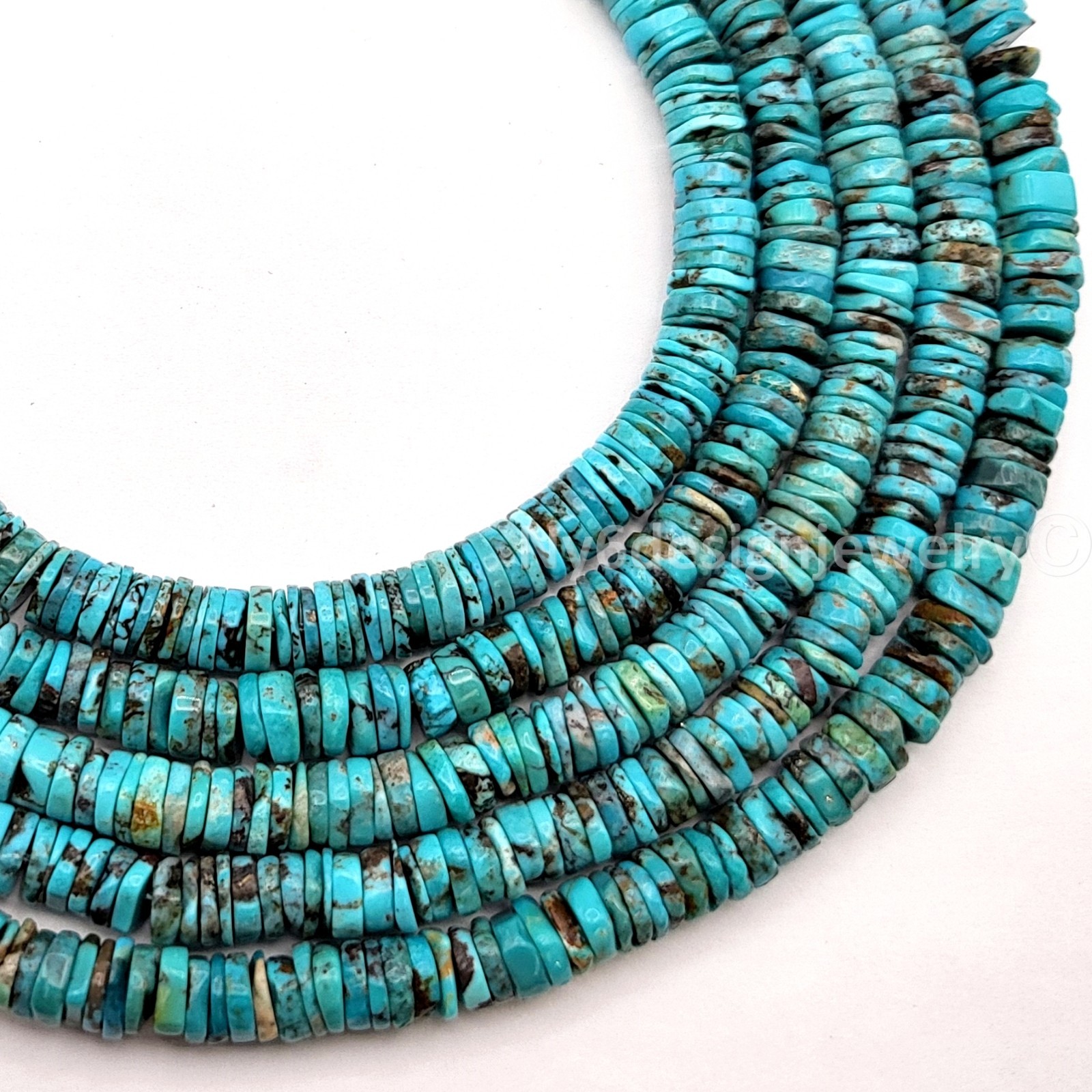 Natural Turquoise Slice Disc Heishi– 6mm Bead Blue and Brown Turquoise – 16″