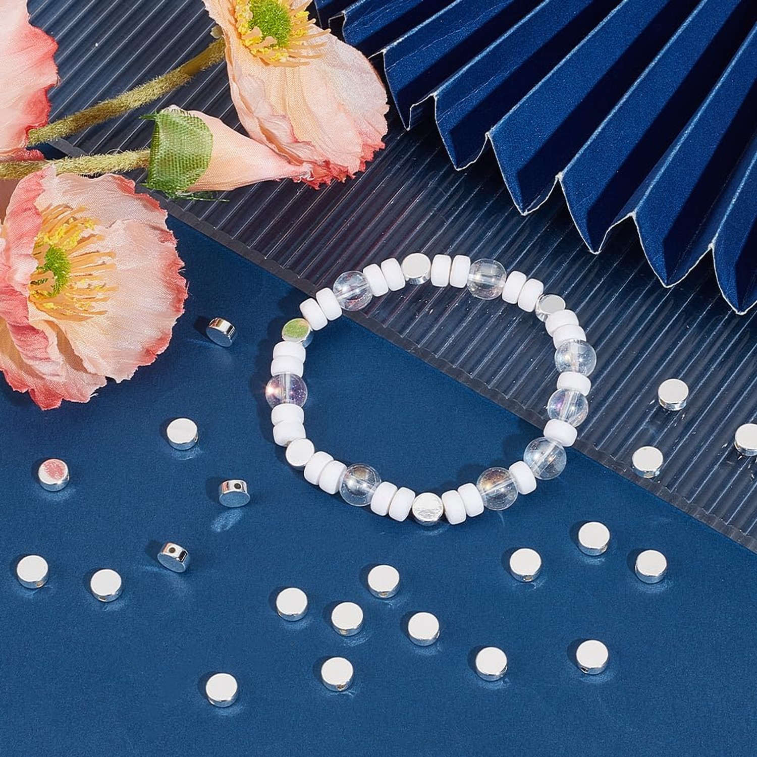 Beebeecraft 1 Box 50Pcs 925 Sterling Silver Plated Brass Coin Beads Flat Roun…