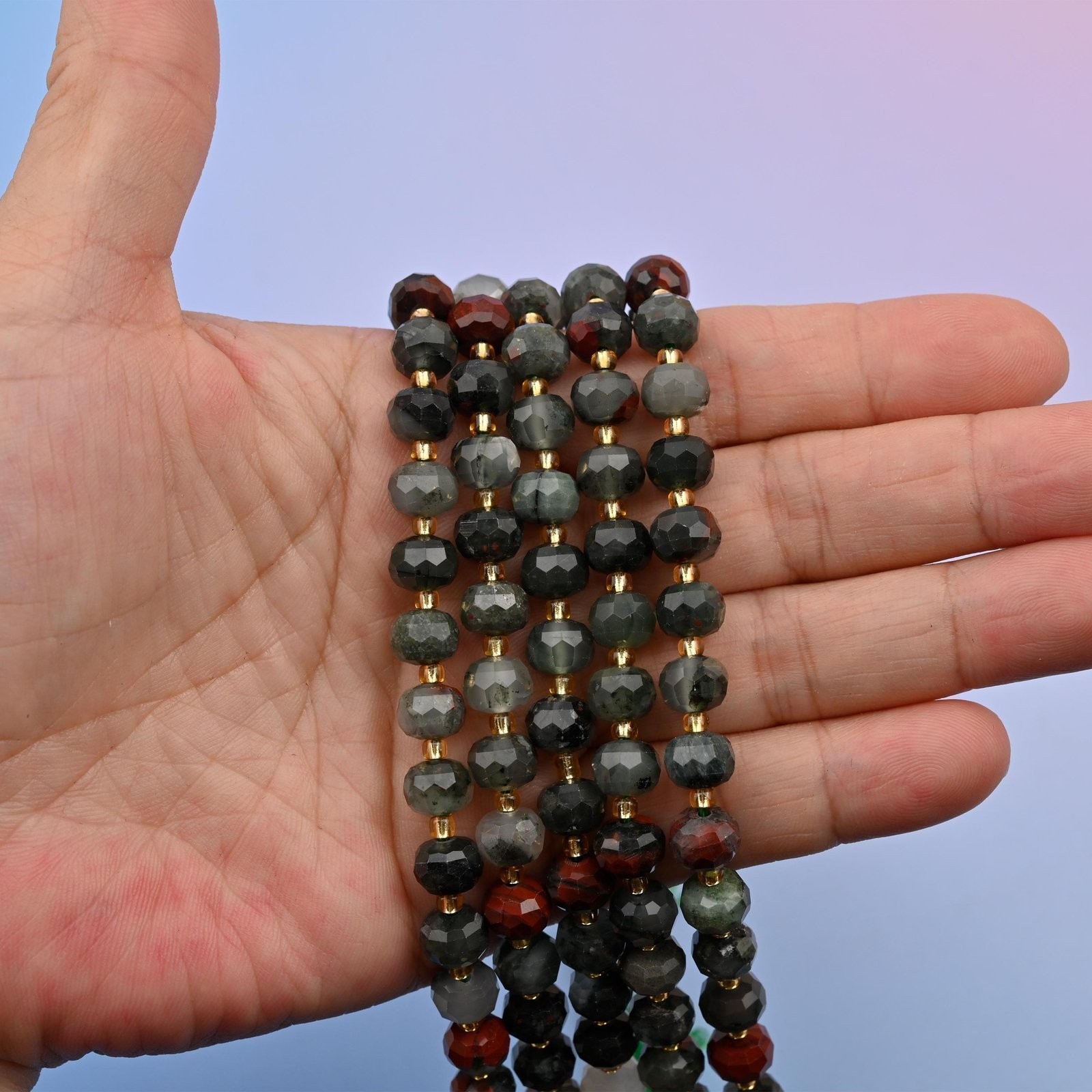 African Bloodstone Faceted Rondelle Beads 6x8mm Jewelry Making 15.5 Inch Strand