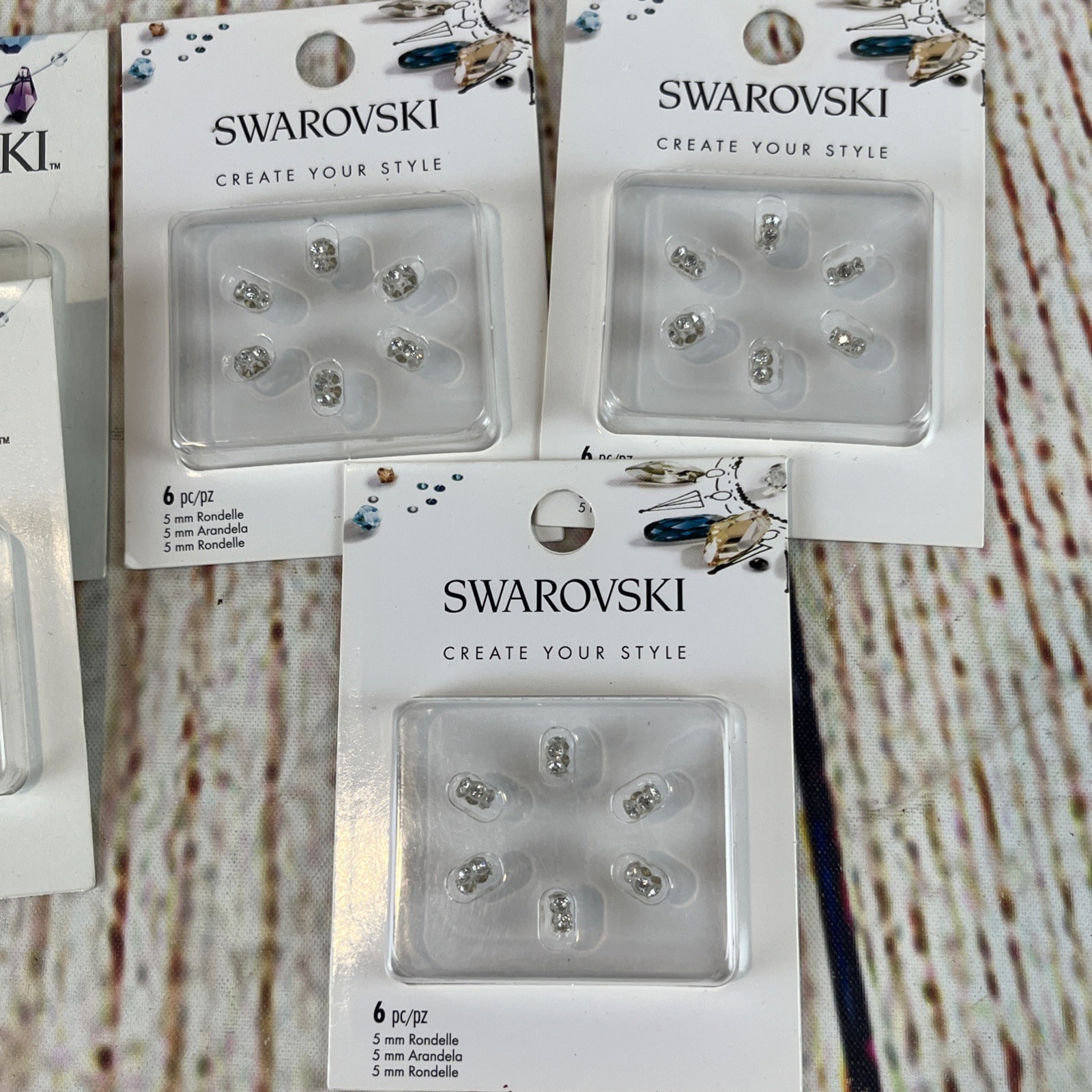 8 Packs Swarovski 5mm-6mm Rhinestone Rondelle Beads Jewelry New Old Stock