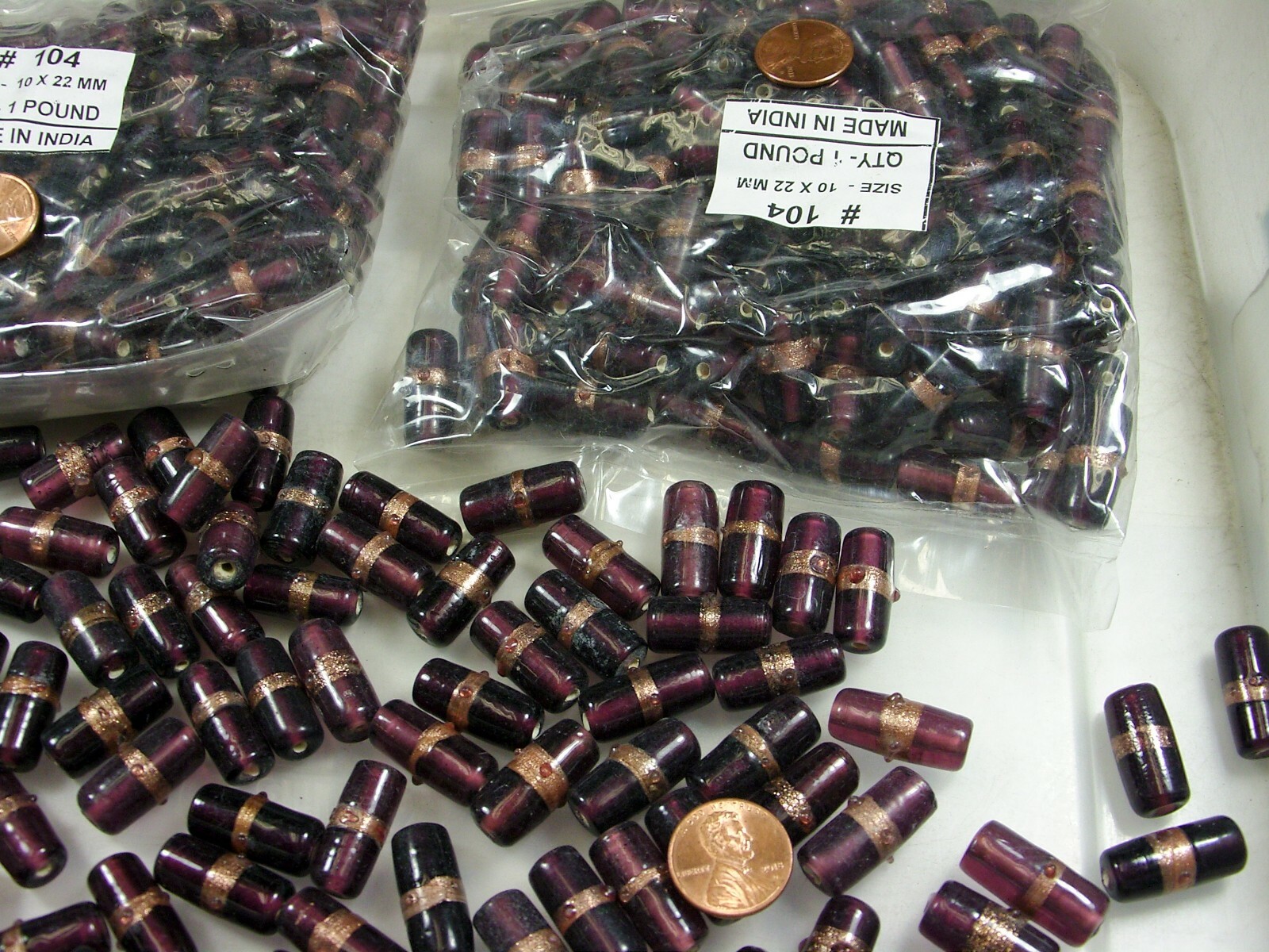 2 Pounds India Long Purple Fancy Handmade Glass Beads Wholesale Bulk Lot (EX-38)