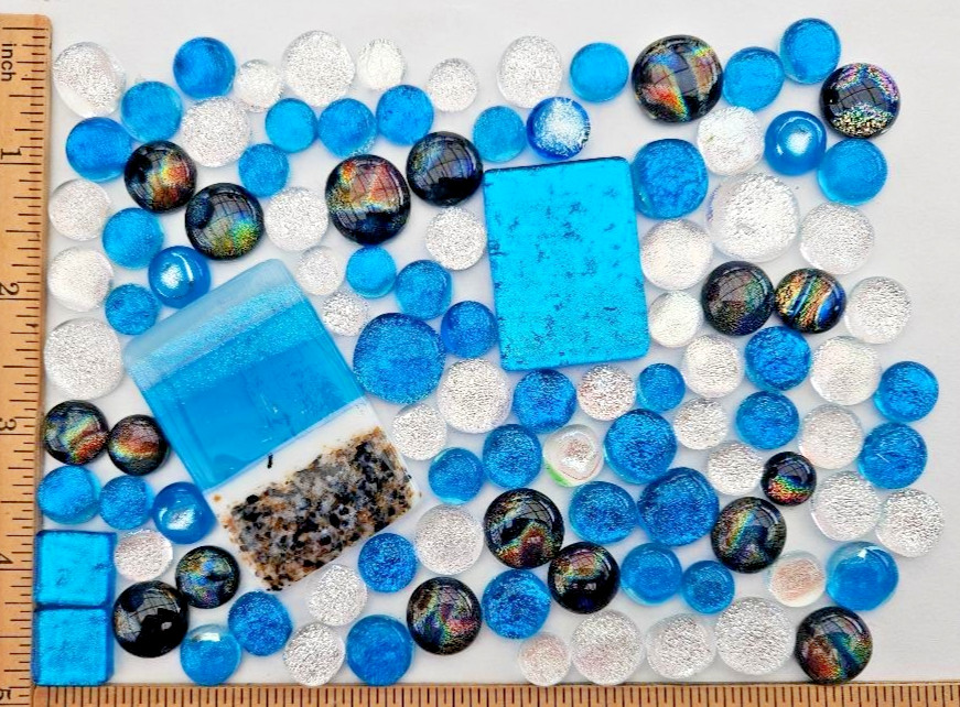 100 Plus Assorted Handcrafted Dichroic Glass Cabochons/Lot/Jewelry Making/COE 90