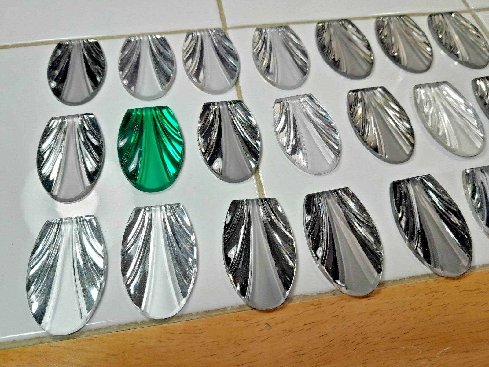 Vintage Cast Glass Cabochon LOT Art Deco 21 pieces Gray Green Clear Crystal