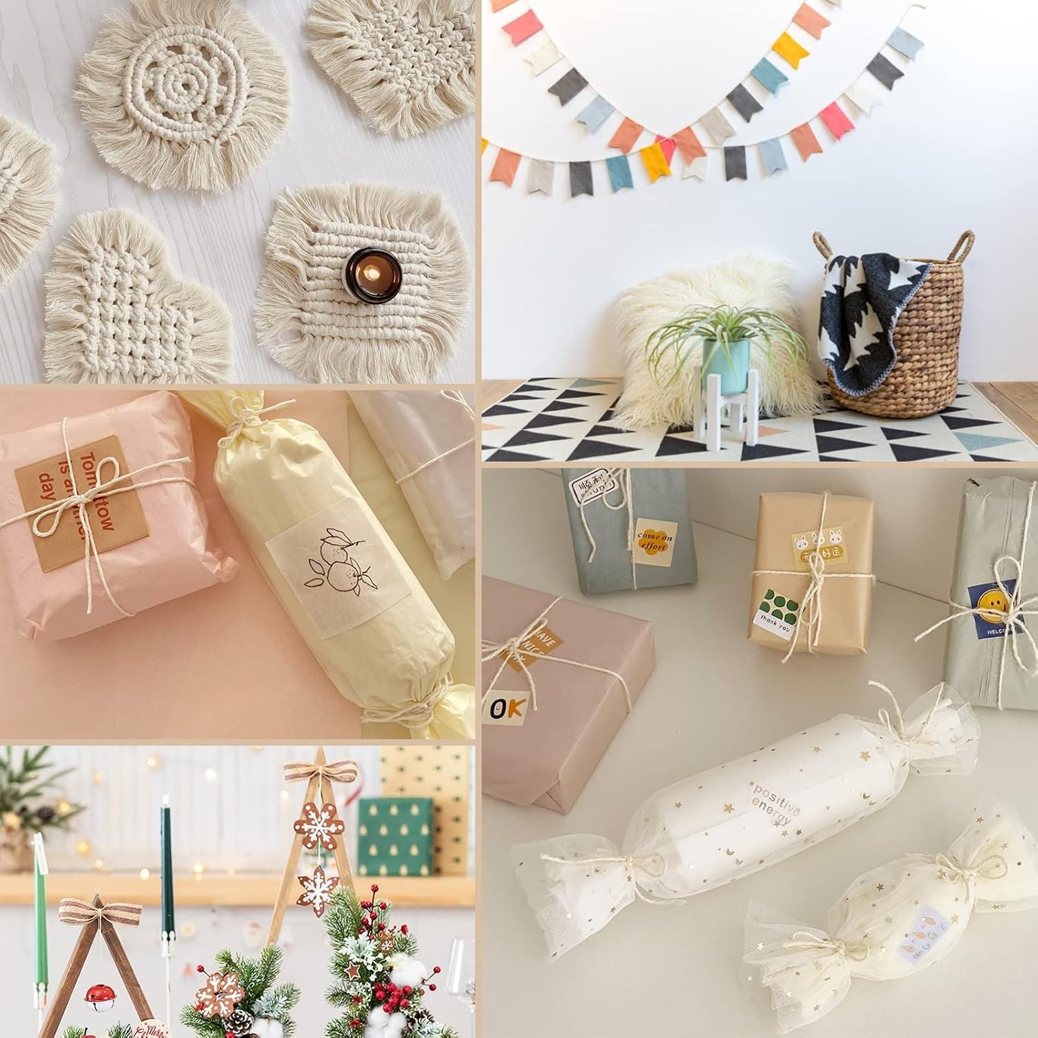 Elegant 984 Feet Cotton Twine Pack – 3 Rolls, 2mm, Perfect for All Occasions