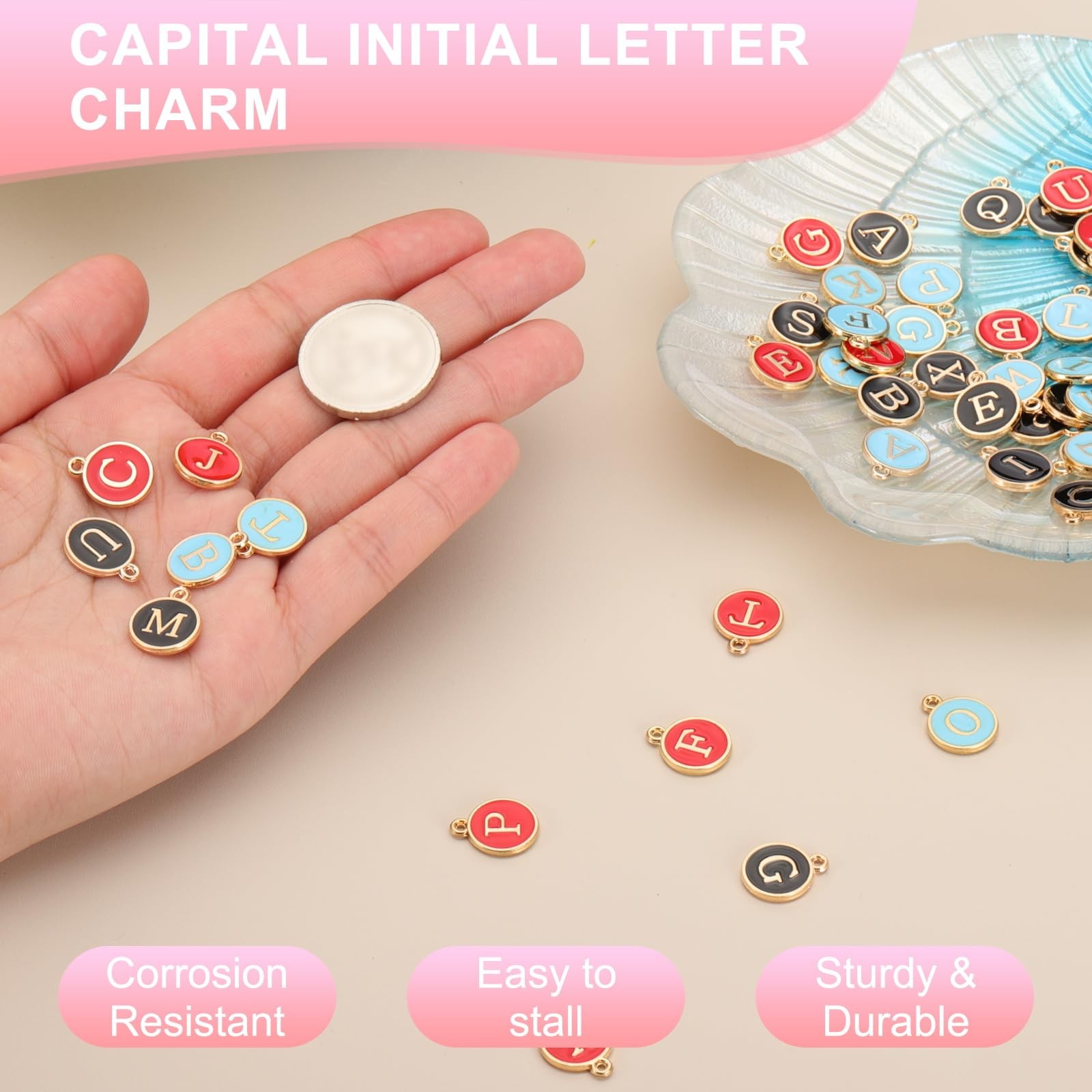 Letter Charm, 30 Pcs Capital Initial Alphabet B Letter Charm Double Sided Pen…