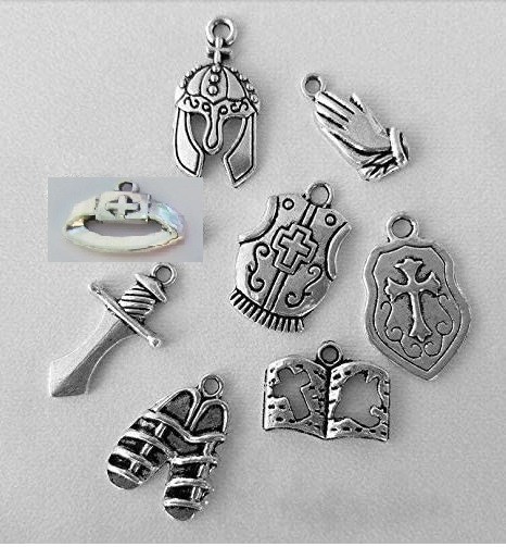 MIXED SET – 8 New Large ARMOR of GOD Charms Silver Alloy ONE EACH Free Shipping!
