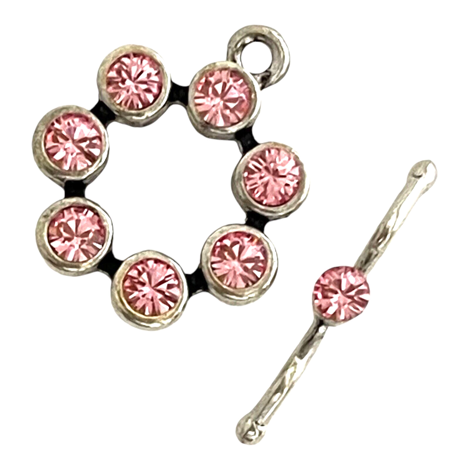 Light Rose Pink Crystal Toggle Clasp Set Round Bead Findings Connector 20x24mm