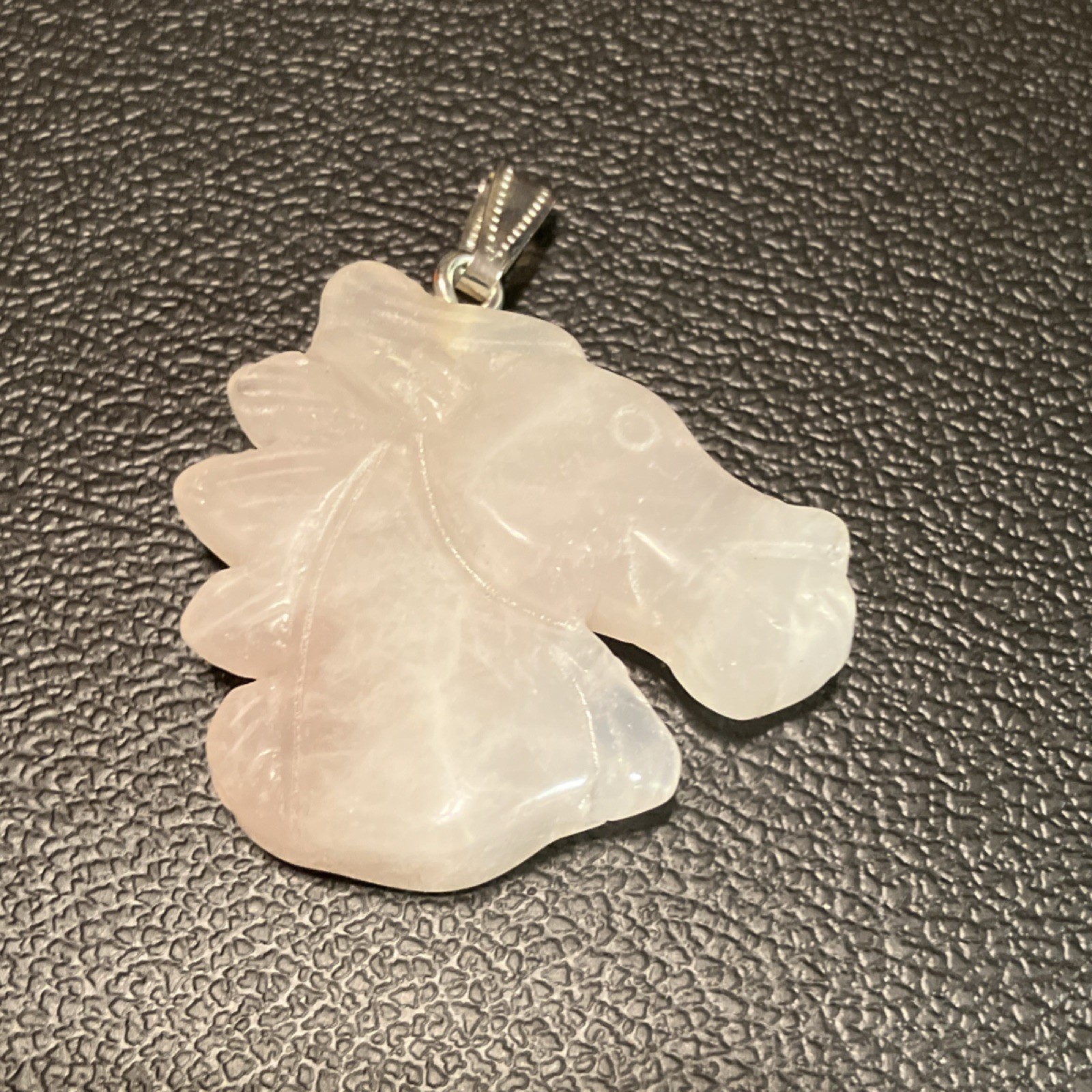 Rose Quartz Horse Head Carved Stone Pendant Animal Pink 2” 18.5 grams