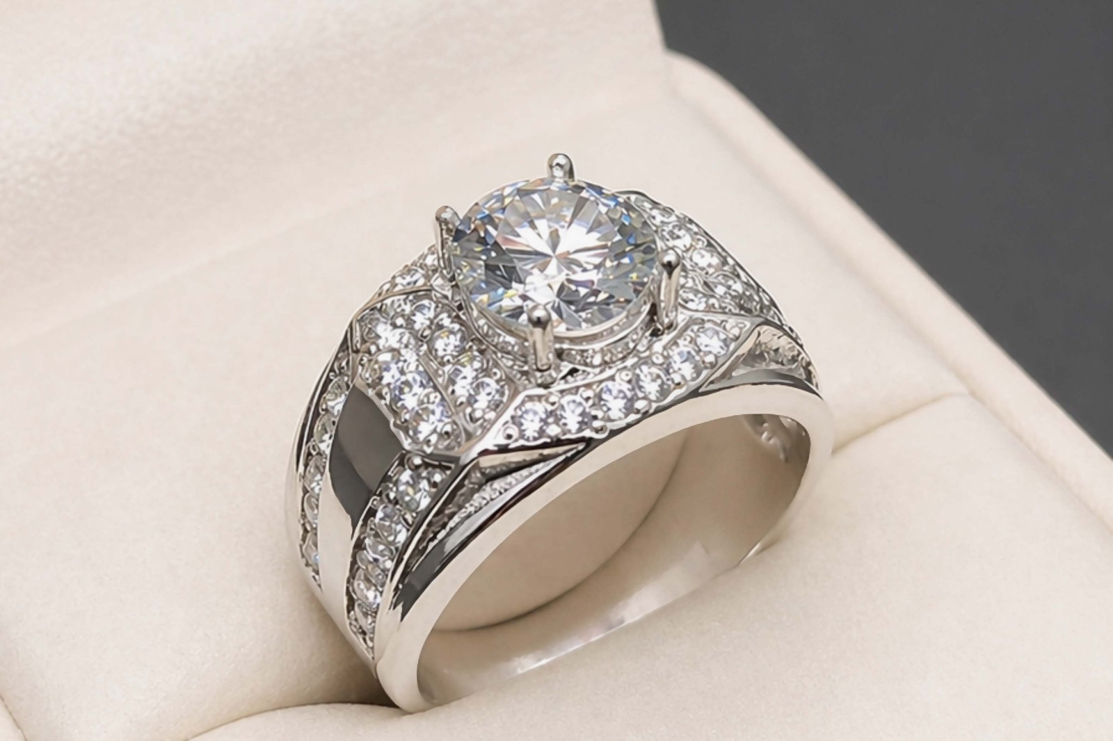 White Moissanite Diamond Sterling Silver 925 Handmade Women Elegant Channel Ring