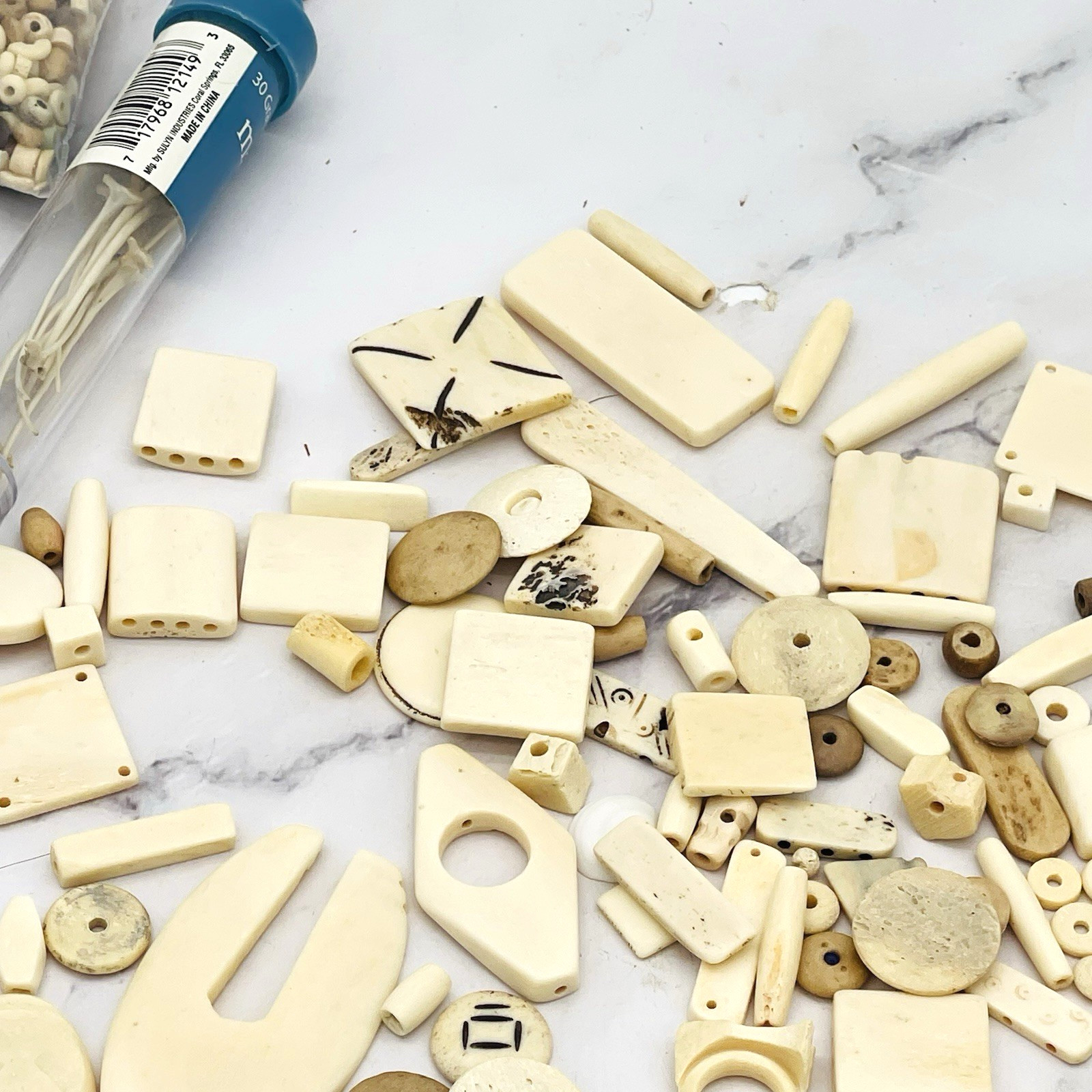 150+ Assorted White Bone Round Tube Buffalo Bone Beads Crafting