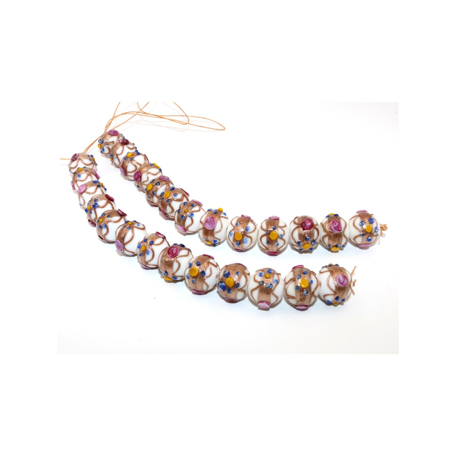 10 Strand Wedding Cake Beads 12mm White, Indian Handmade Fancy Glass Beads.