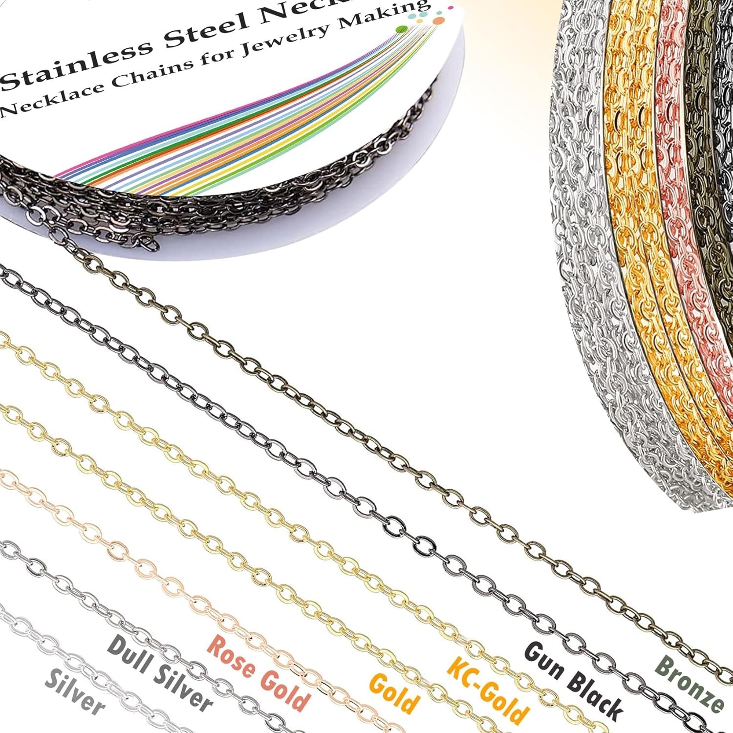 Versatile 90ft Jewelry Chain Roll – 2mm Alloy Metal with 70 Clasps & 210 Rings