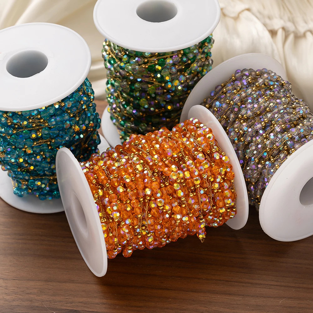 1Meter Stainless Steel Colorful Crystal Beading Chain for DIY Handmade Necklaces