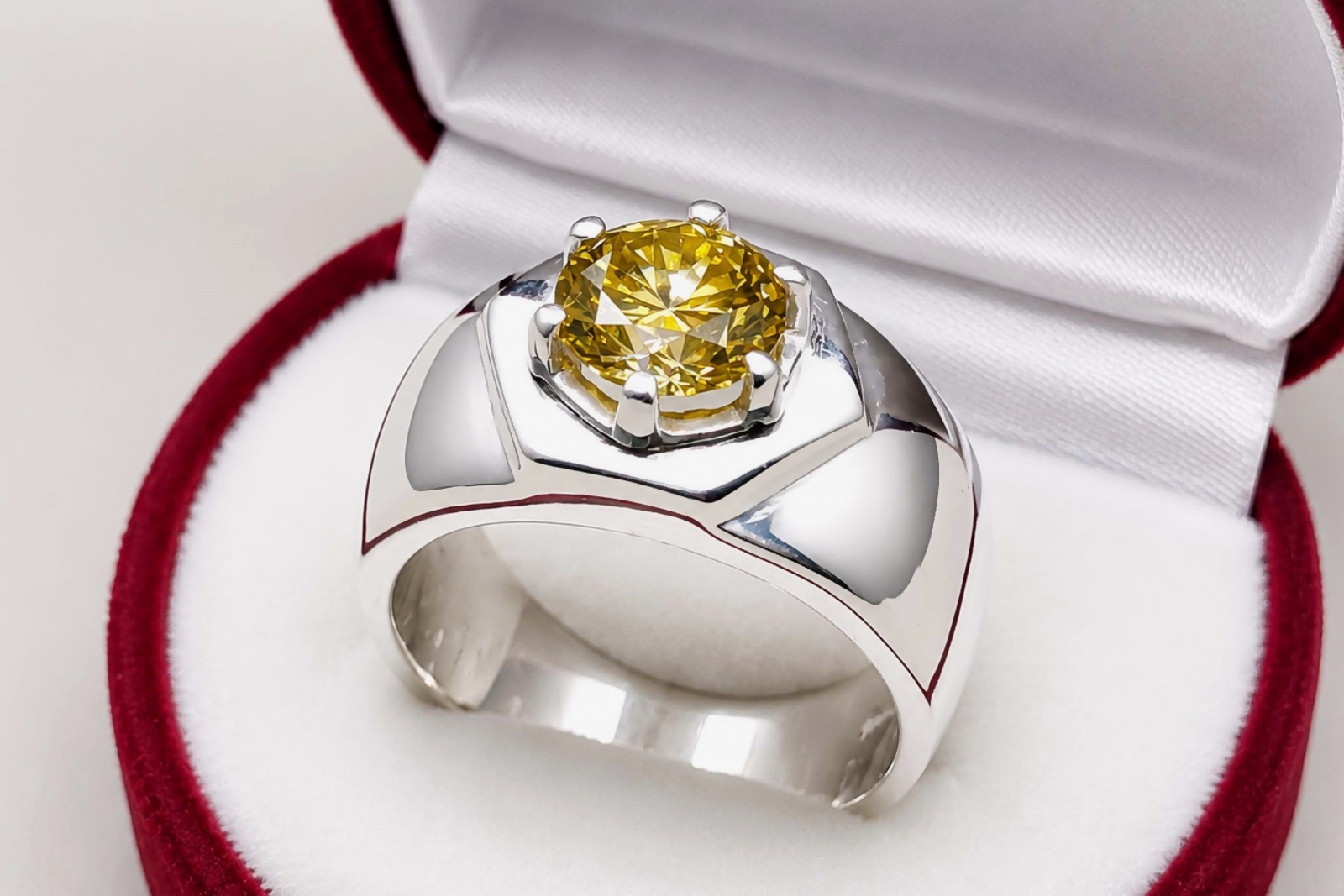 2 Ct Diamond Cut Yellow Fire Moissanite Sterling Silver 925 Handmade Star Ring
