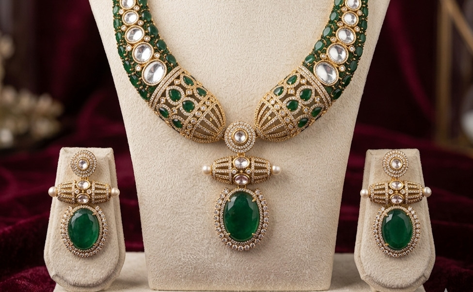 Polki green Choker Necklace Set Sabyasachi Inspired Moissanite Kundan set