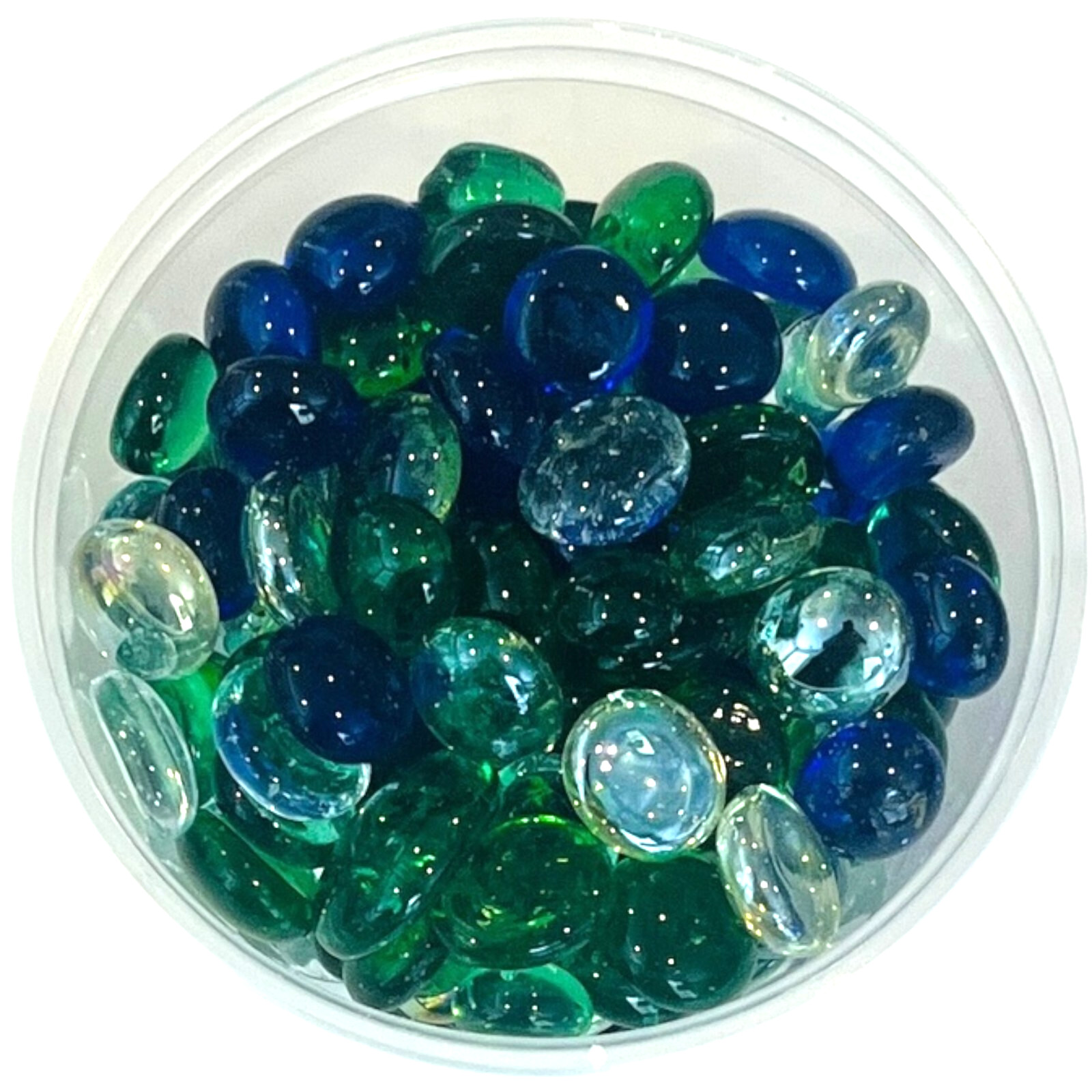 Glossy Glass Beads for Display or Arts & Crafts – Blue, Green, Clear