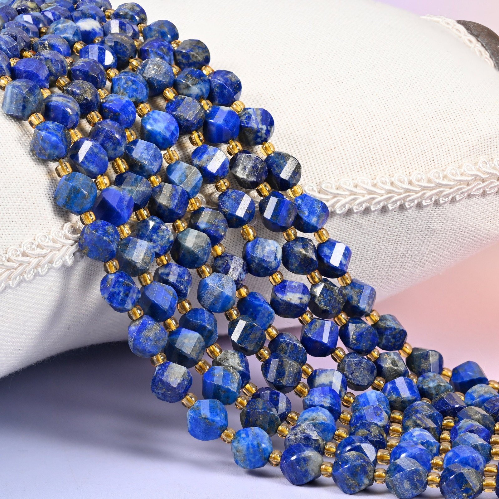 Lapis Lazuli Faceted Spiral Twist Beads: Size 8mm 10mm, Jewelry Making