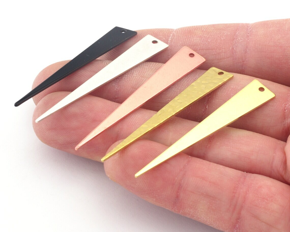 5 pcs Long Triangle Raw brass, Copper, Black painted 50x8mm charms 4708-150