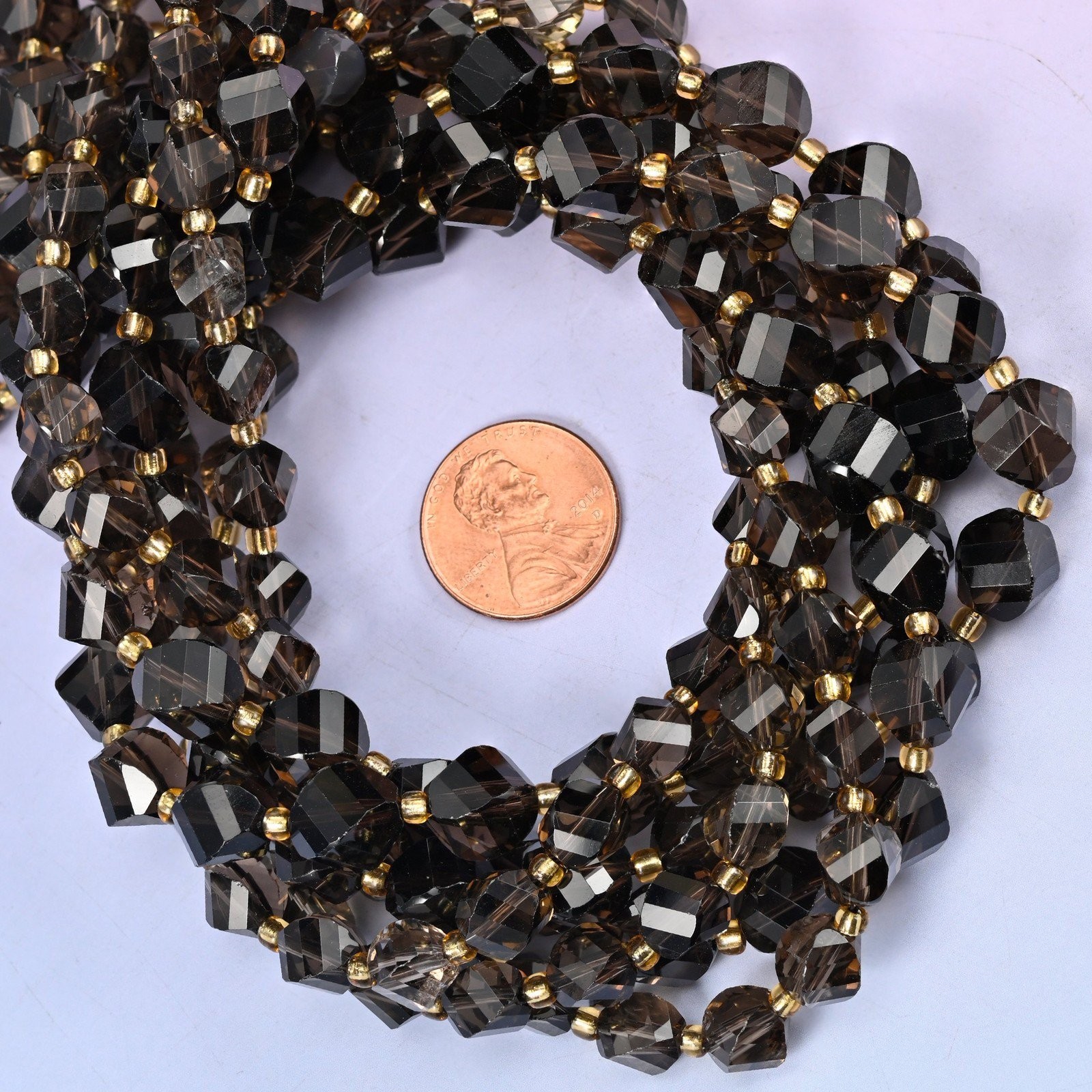 Smoky Quartz Faceted Spiral Twist Beads: Size 8mm 10mm, Jewelry Making
