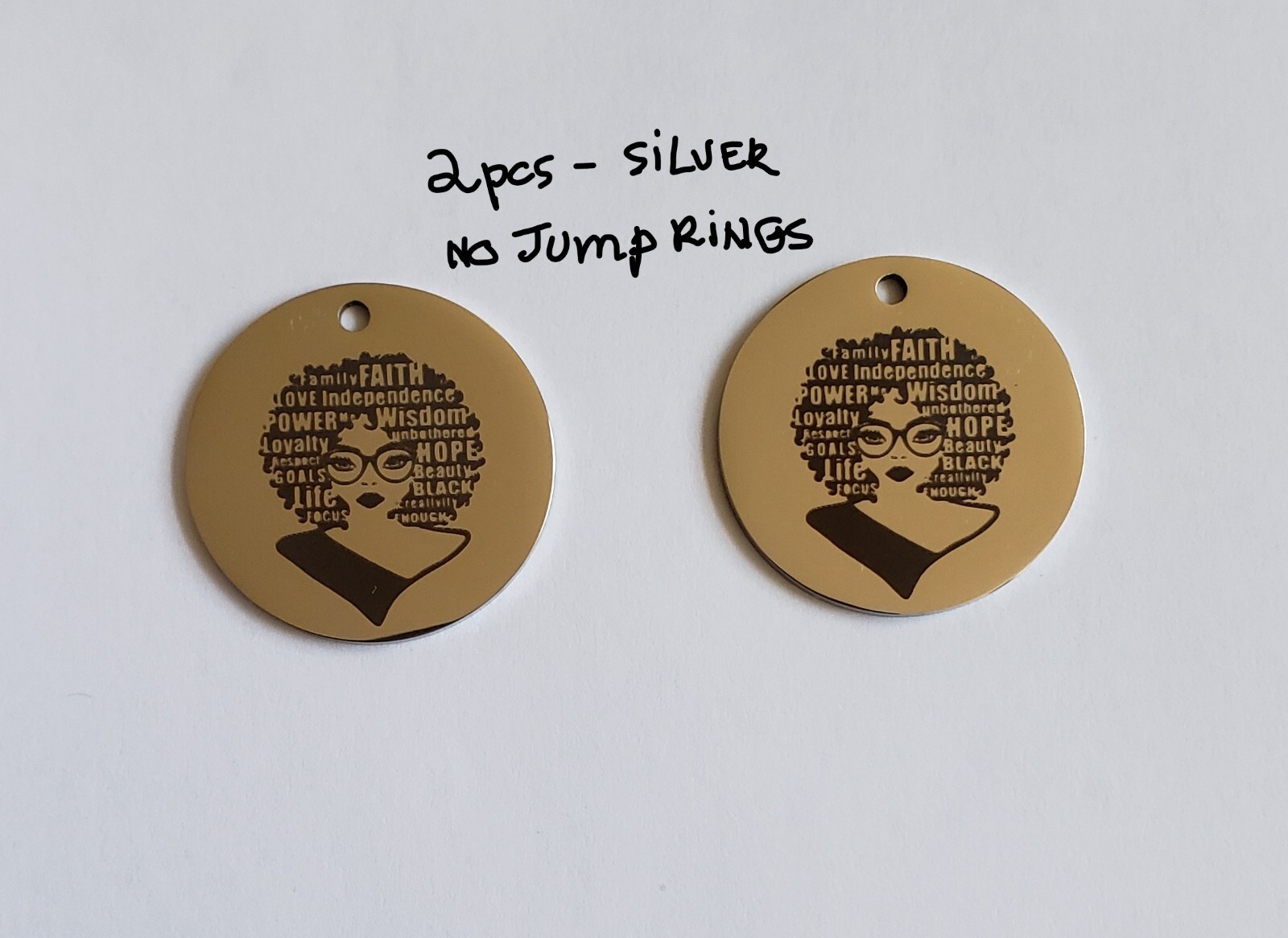 Sale 2-6pcs Stainless Steel statement charms “Black Beauty, Faith, Power, Love”