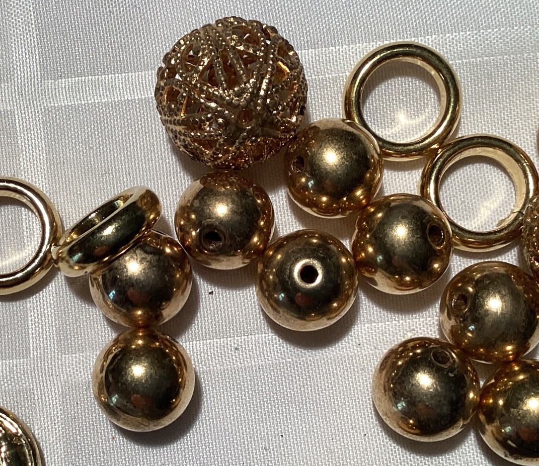 Gold Metallic Metal Round Spacer Beads & Jump Rings Lot, 8-8.9mm