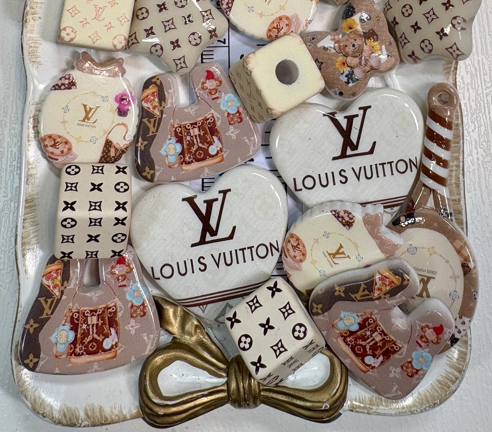 28 White Beige Monogram Luxury Focal Beads For Beadable Pens Keychains