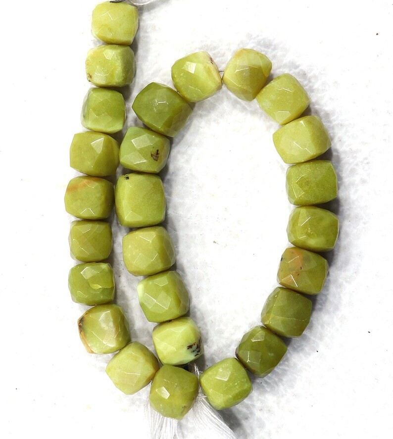 Natural Serpentine Beads 8 Inch Strand 7X7-8X8 MM Beads Faceted Cube Shape Beads