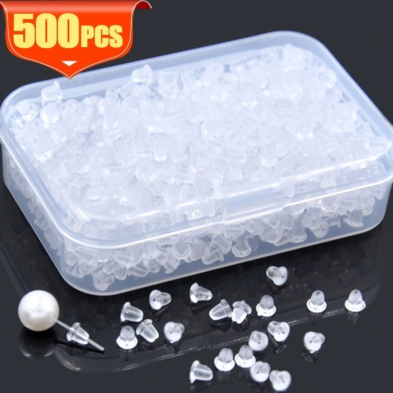 500pcs Soft Rubber Ear Plugs – Transparent Earring Back Stopper Studs for DIY Ea