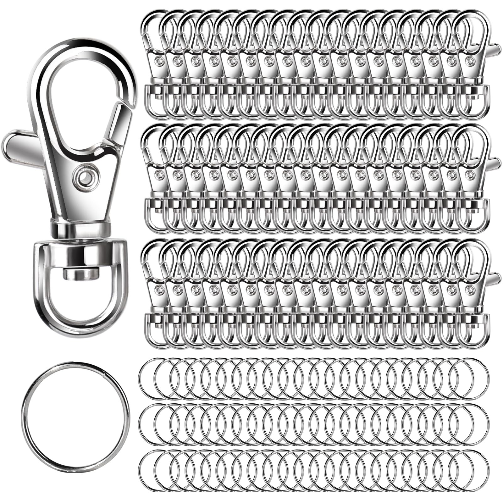LEOBRO 160PCS Lobster Claw Clasps and Key Rings, Keychain Making Kit, Silver