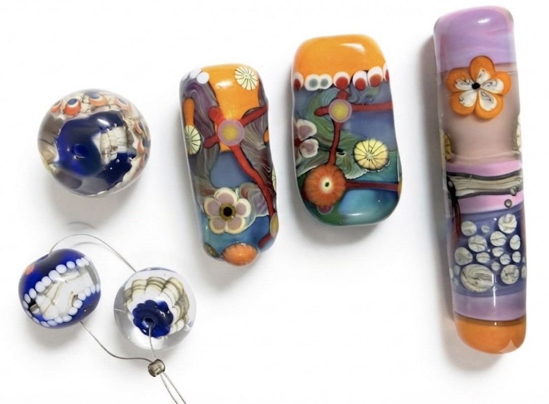 Petra Janssen Lampwork Glass Focal Bead 5pc Set Archival Jewelry Components NOS