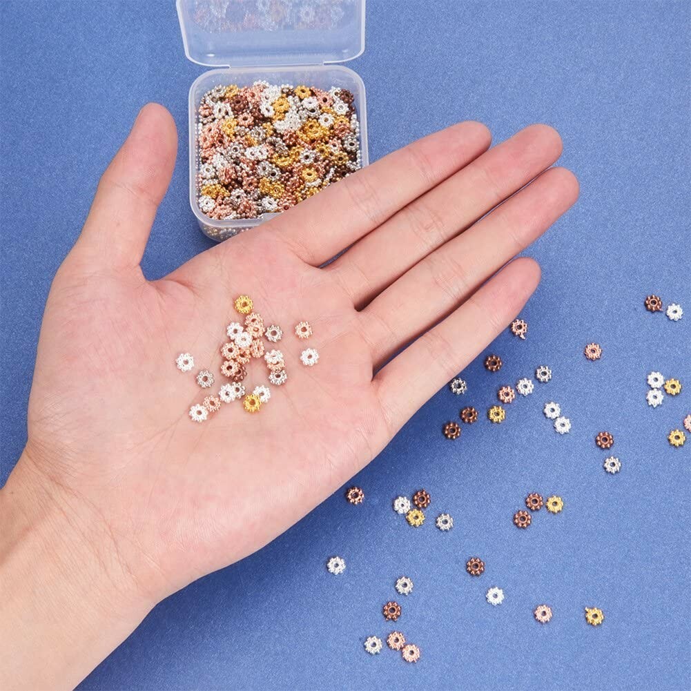 50 Spacer Beads Mix Rose Gold Silver Findings Floral Assorted Lot 5mm