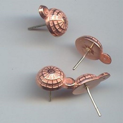 12 VINTAGE COPPER COATED ACRYLIC 12mm. ROUND DECO EARRING STUDS WITH LOOPS 2000