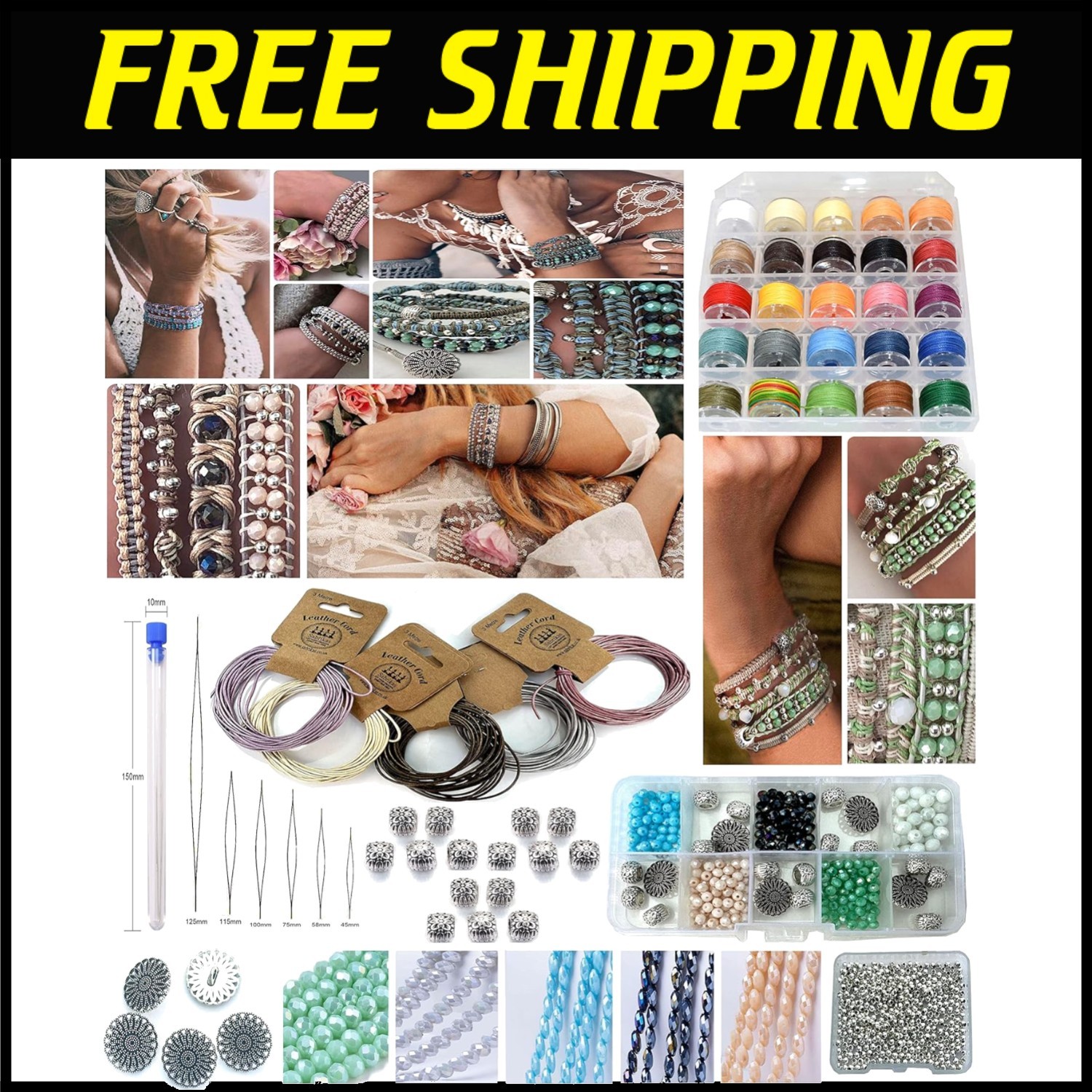 Metallic Leather & Crystal DIY Bracelet Making Kit – Perfect for Teens to Adults