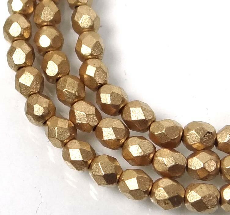 50 FirePolish Czech Glass Faceted Round Beads – Matte Metallic Flax 4mm