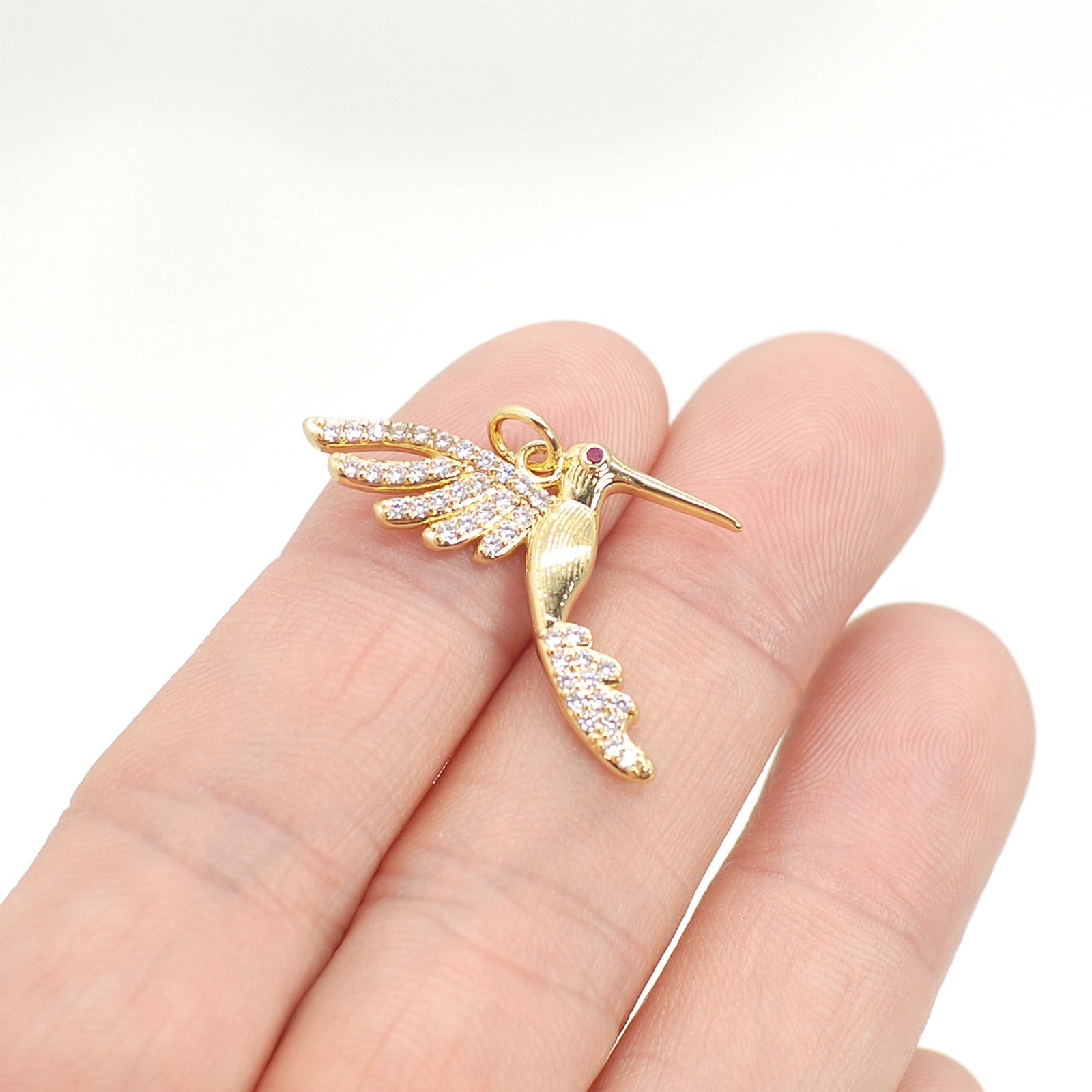 1Piece 18K Gold Plated Brass BIRD, Hummingbird CZ Pave Charm Pendant GYJ63