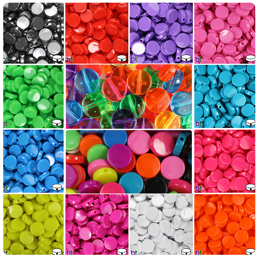 BeadTin 13mm Coin Plastic Craft Beads (150pcs) – Style choice