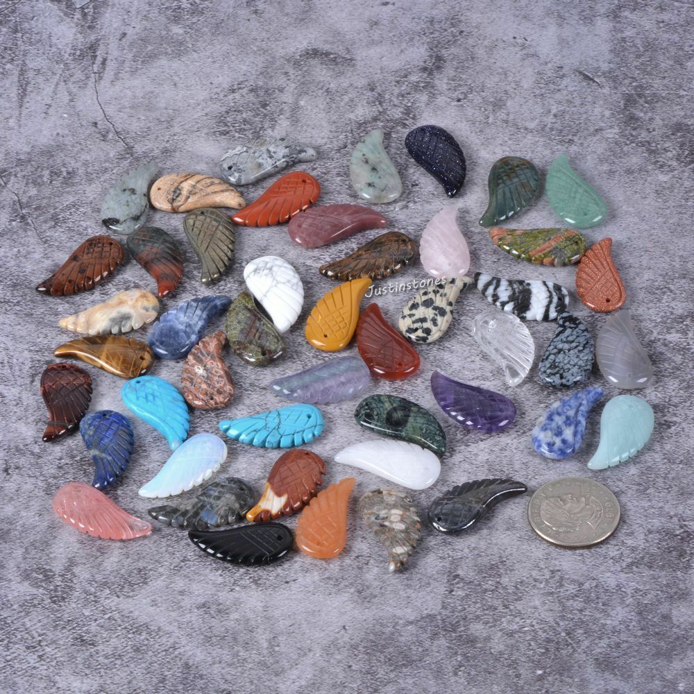 30mm Hand Carved rock crystal gemstone angel wing pendant bead 1.2″
