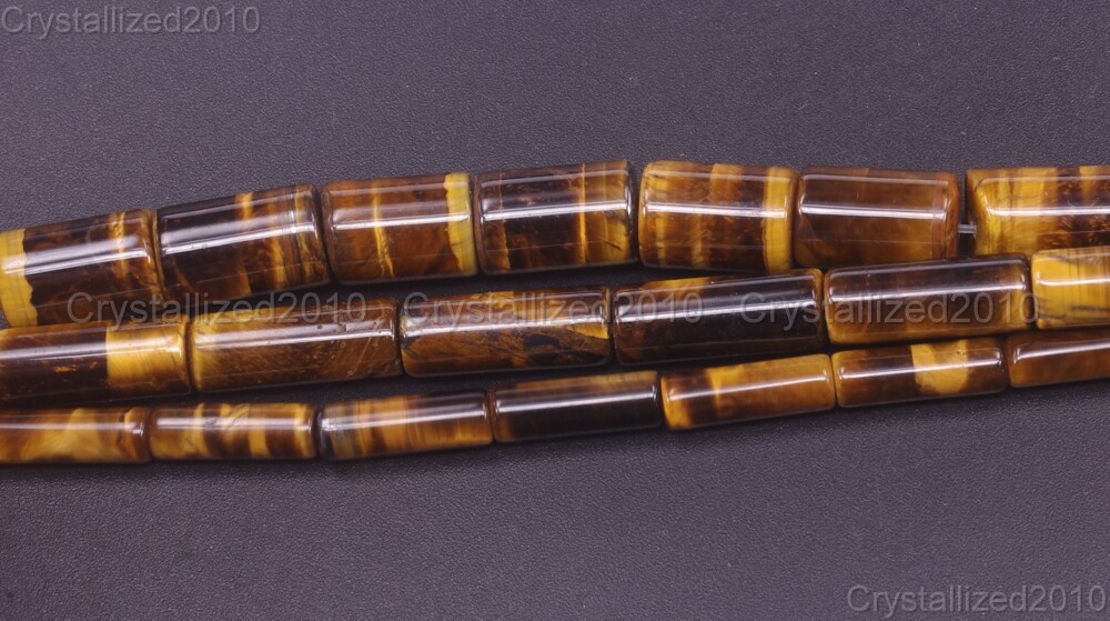 Natural Gemstone Tiger’s Eye Tube Spacer Beads 4mm 6mm 8mm 10mm 12mm 16mm 15.5″