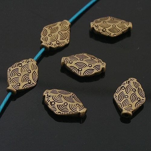 20Pcs 14*10*3mm Antiqued Bronze Color 2sided Floral Rhombus Spacer Beads H0469-1