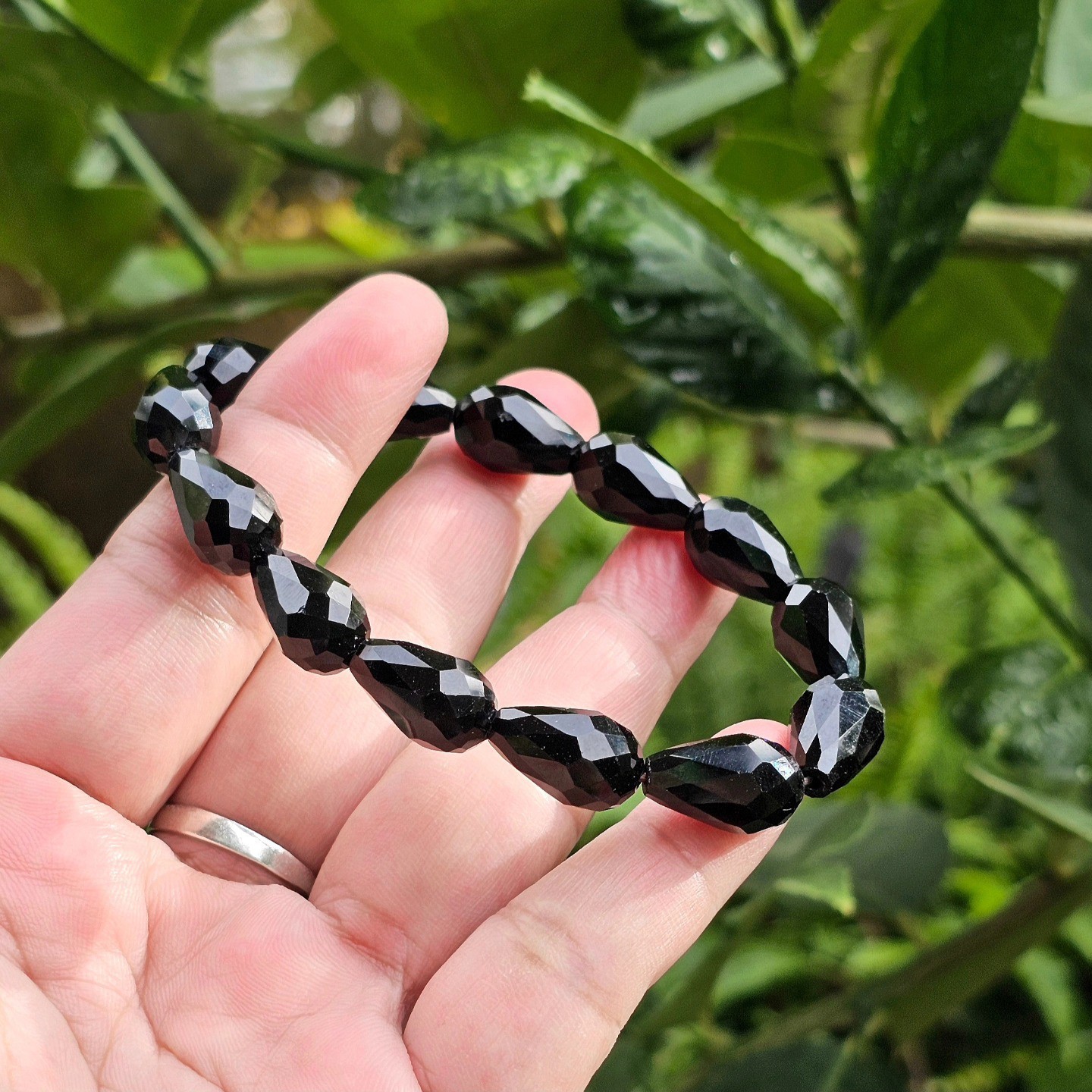 Kanchanaburi Thailand Bracelet Black Spinel Teardrop Shape Faceted 9.8 x 15 mm