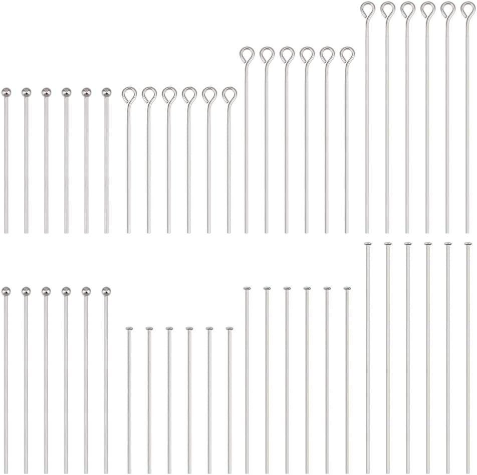 PH Pandahall 560Pcs 8 Styles 304 Stainless Steel Eye Pins 30Mm 40Mm 50Mm Head Pi