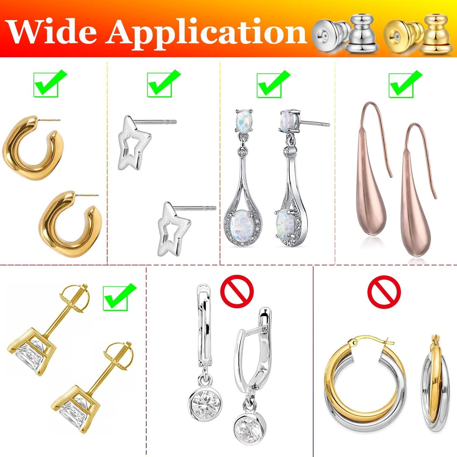 Locking Earring Backs for Studs, Hypoallergenic Silver Bullet Earring Backs Repl
