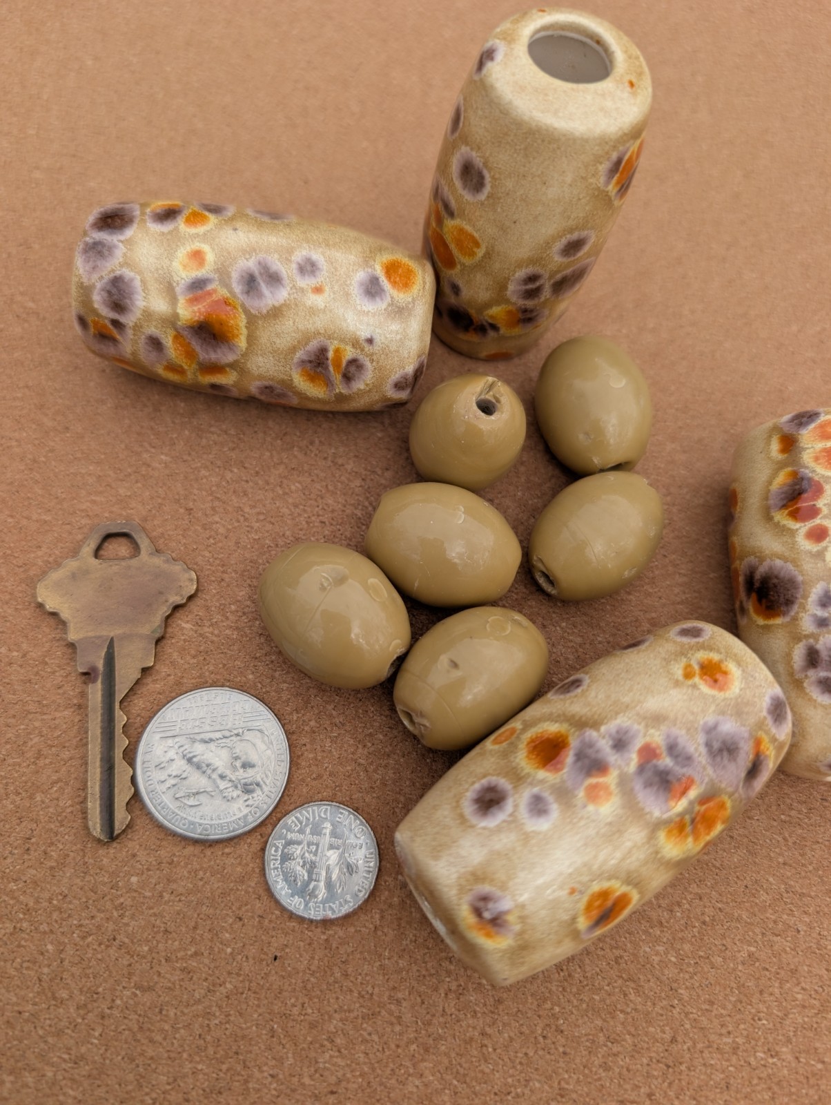 Beige Plum Orange Macramé Bead Lot Destash Tube Mix Match Ceramic Beads XL Large
