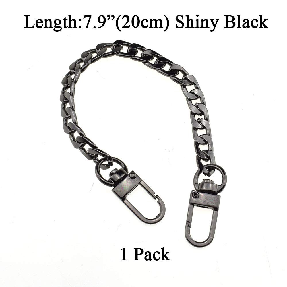 Metal Chain Strap For Pochette,Handbag ,7.9 Inch, Slim Wide, Black,1 Pack