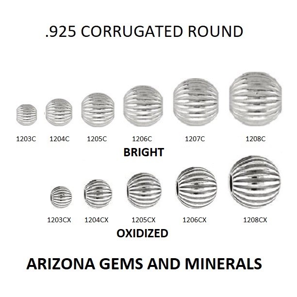 Sterling Silver.925 Corrugated Round Beads Bright & Ox. Choose Size & QTY. 3-8mm