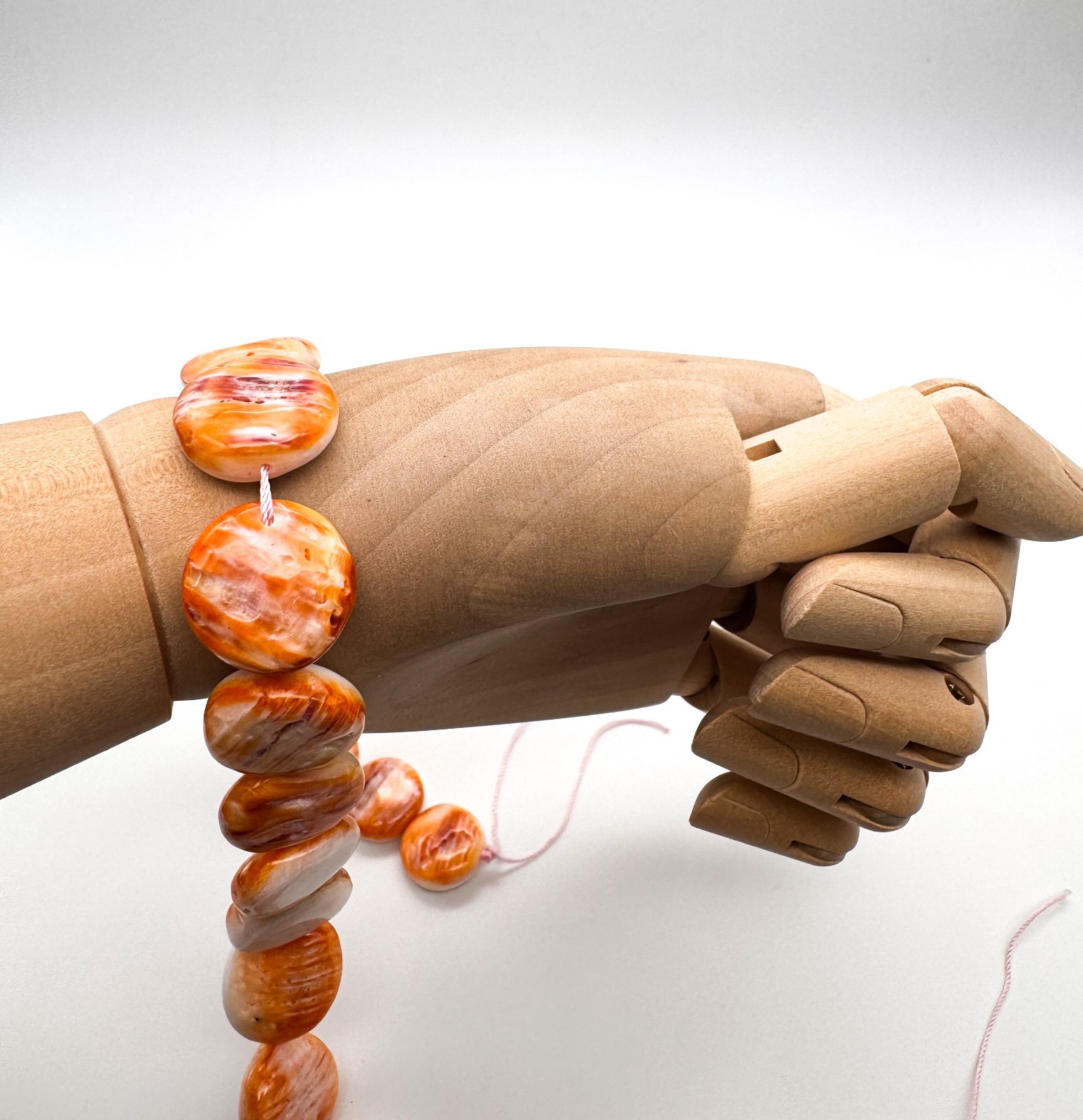 Natural Orange White Spiny Oyster Shell Flat Round Coin Gemstone Beads SO1